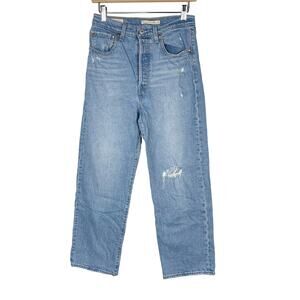 Levis Womens 27 Blue Ribcage Straight Ankle Jeans Button Fly Cotton High Rise